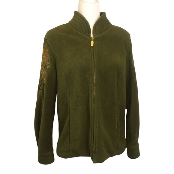 Bob Mackie Medium Green Embroidered Fuzzy Jacket - Picture 3 of 10